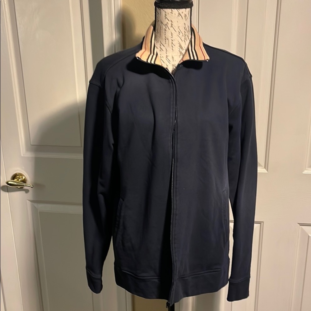 Burberry Dark Blue Jacket with Striped Collar